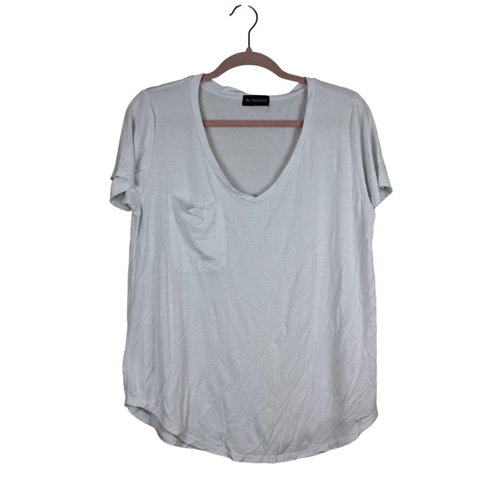NWT W. / Wantable White Short Sleeve V-neck Stretchy Pocket Tee Shirt Size L